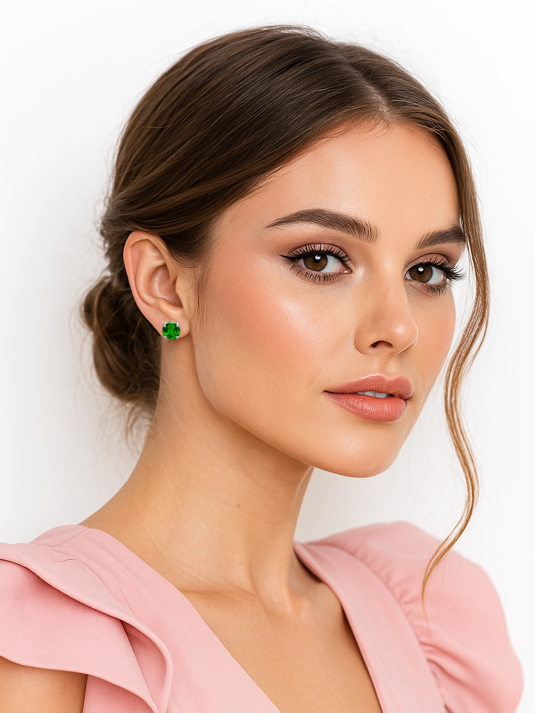 Green Emerald Stud Earrings 925 Sterling Silver