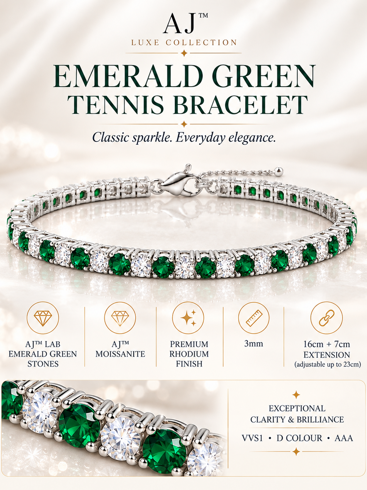 Adjustable Moissanite Emerald Tennis Bracelet