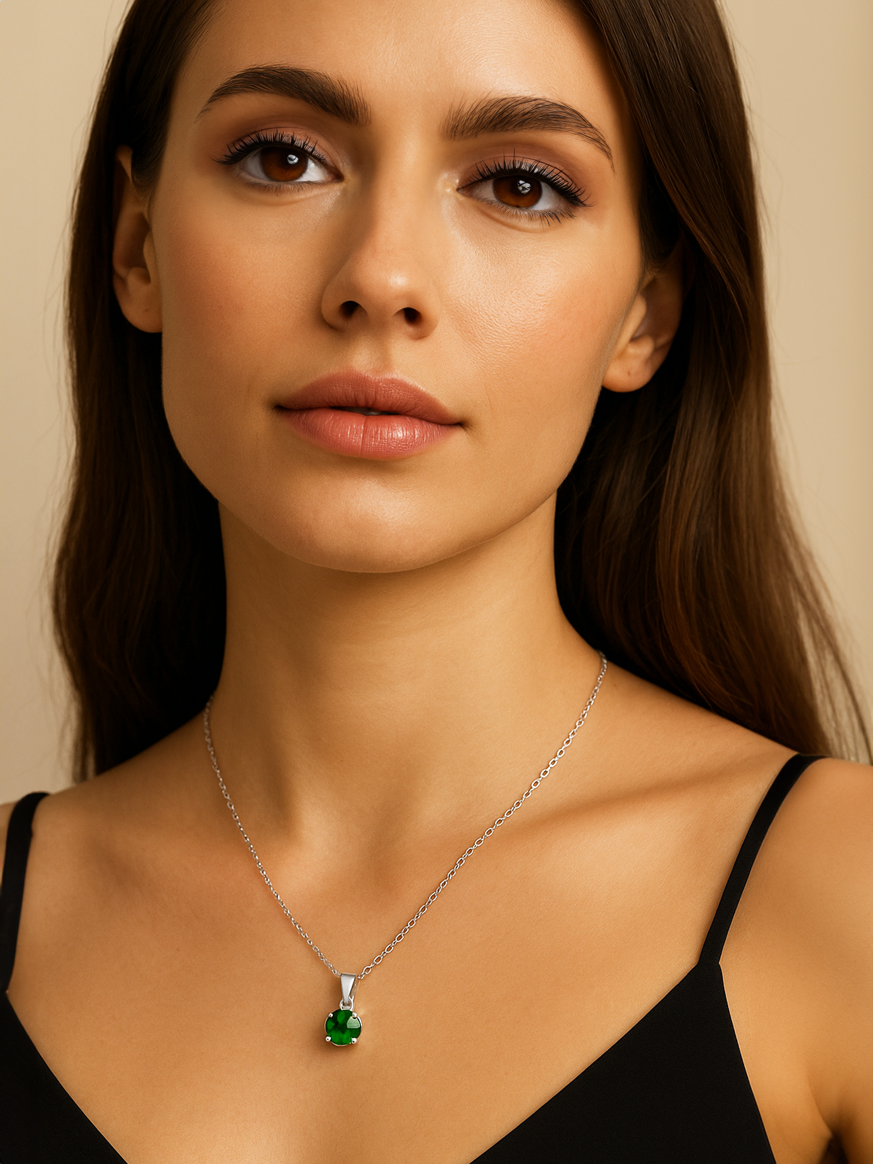1ct Green Emerald Pendant Necklace 925 Sterling Silver