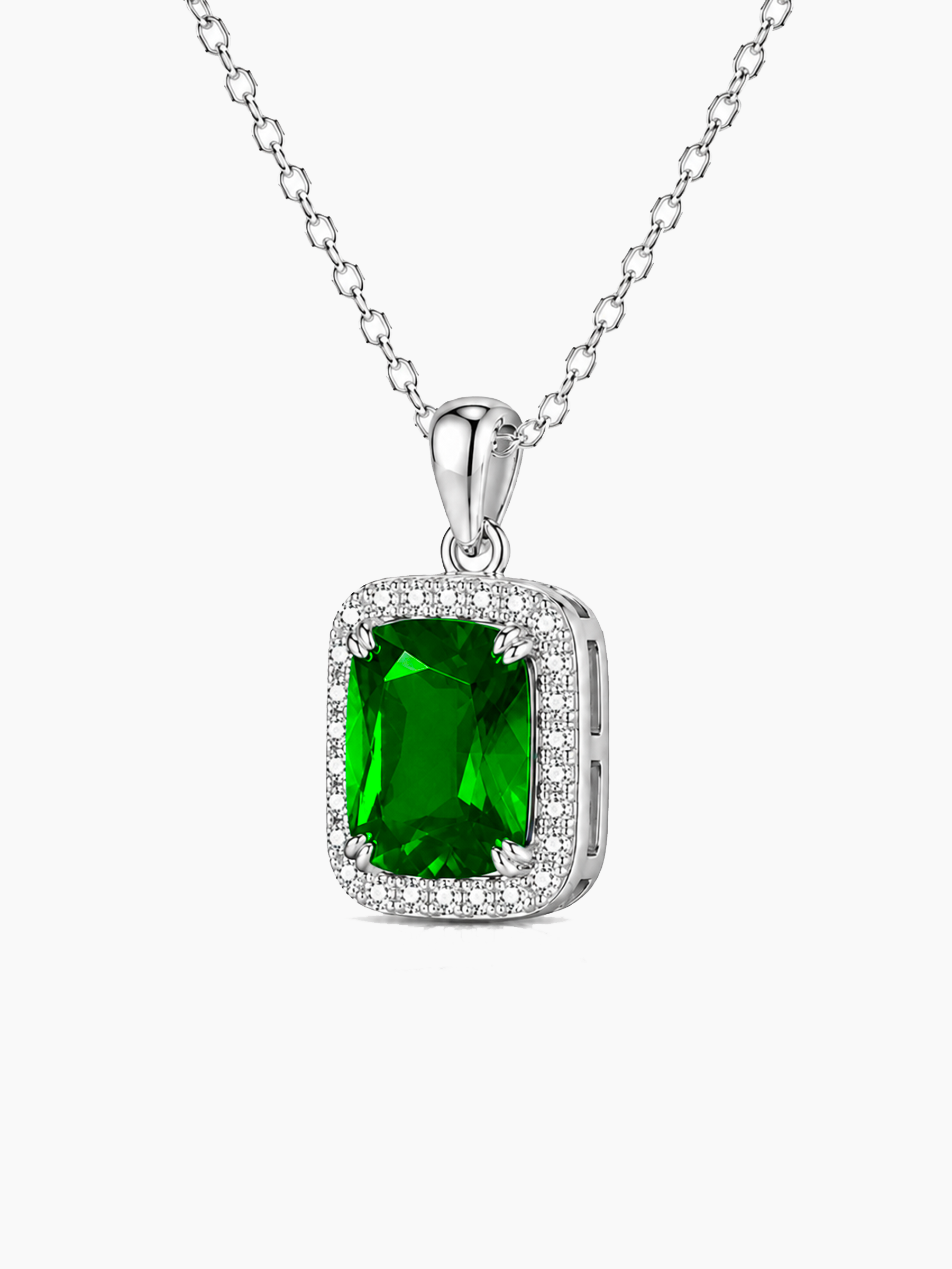 Green Emerald Pendant Necklace 925 Sterling Silver