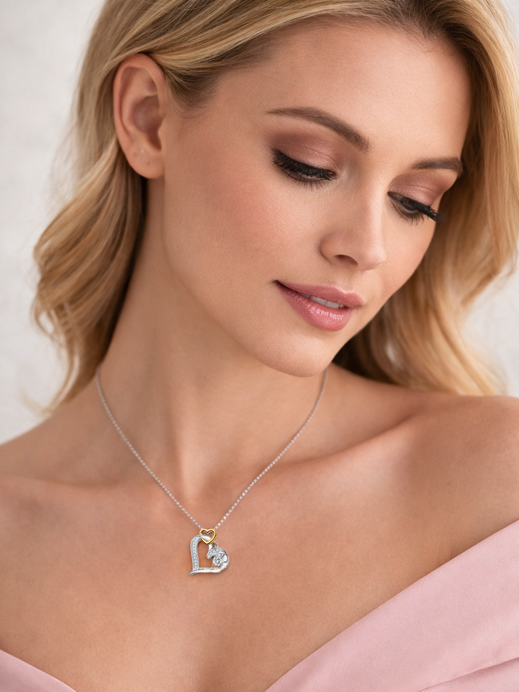 Model wearing Infinity Love Heart Necklace