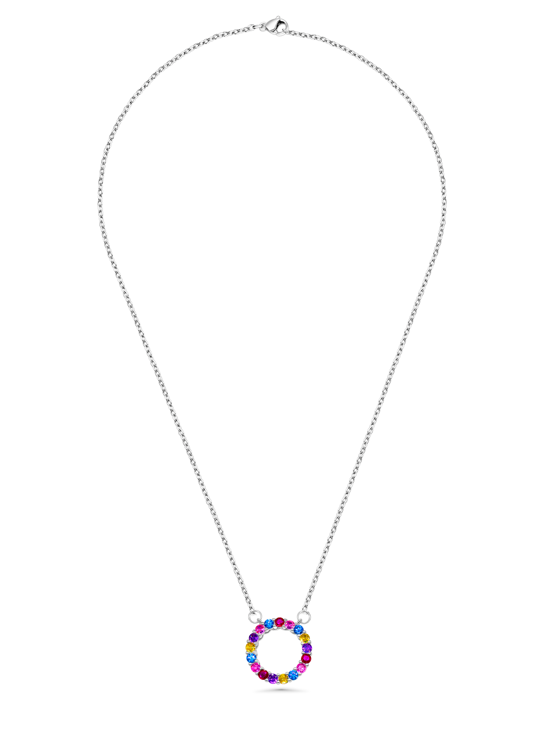 Multicoloured Rainbow Sapphires Necklace 925 Sterling Silver 