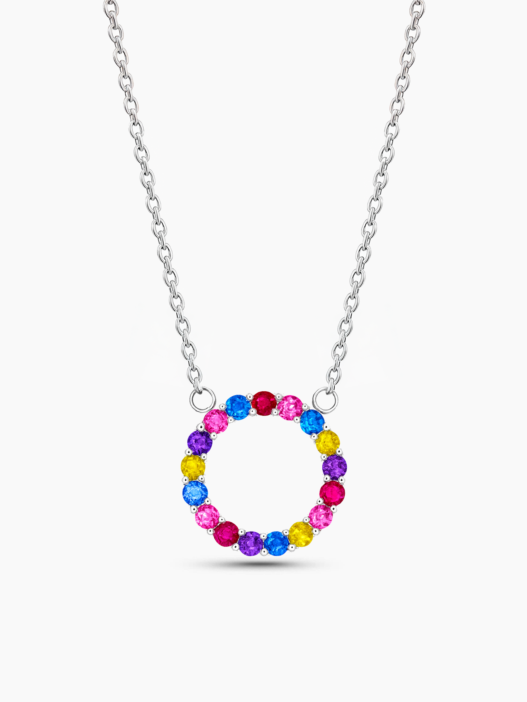 Multicoloured Rainbow Sapphires 925 Sterling Silver Necklace