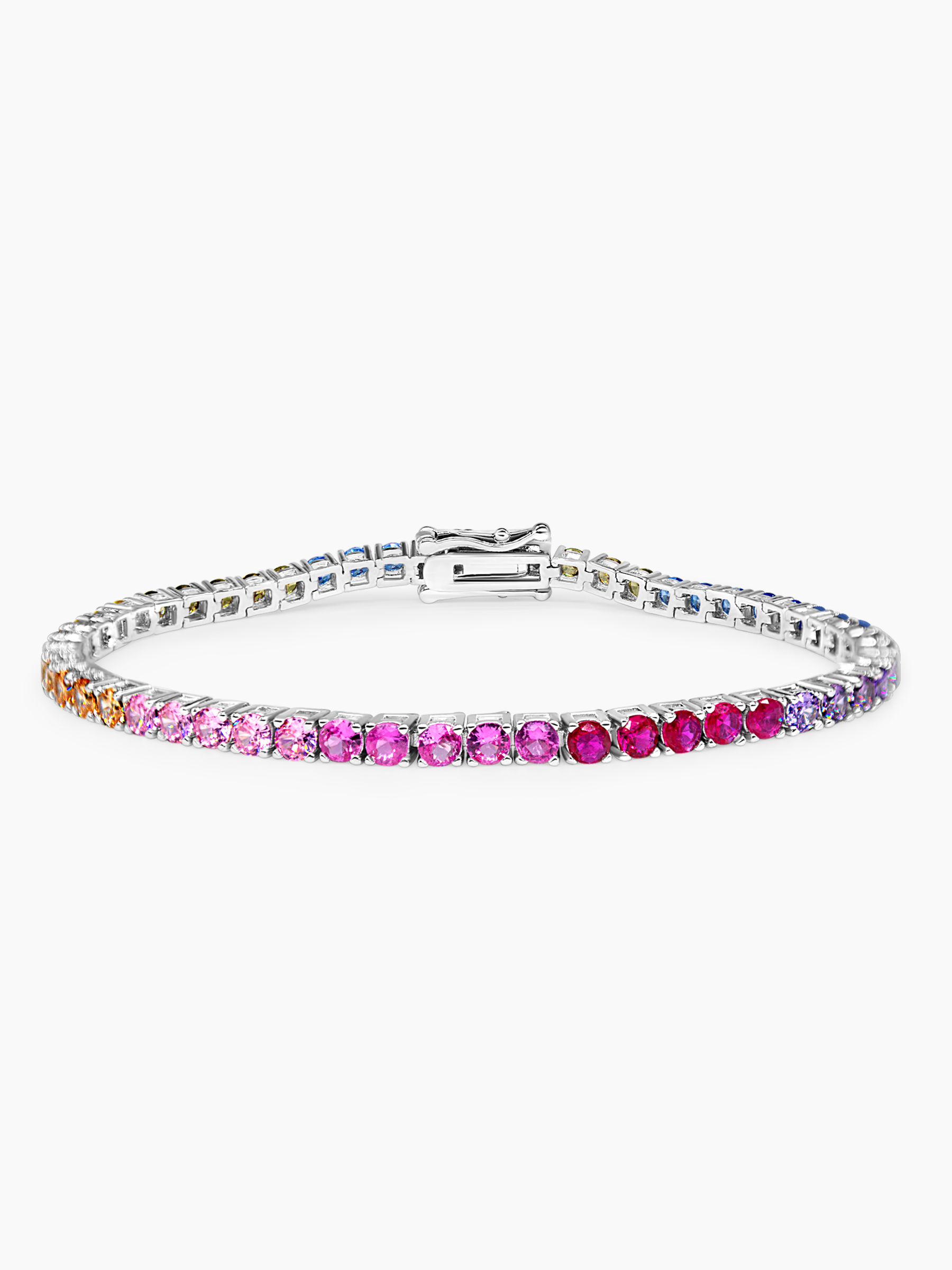 Multicoloured Rainbow Sapphire Gem Stone Tennis Bracelet Rhodium Plated