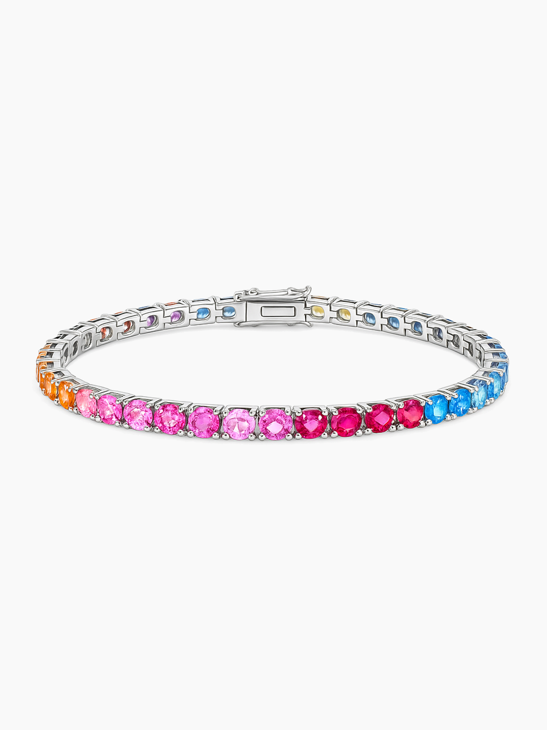 Multicoloured Rainbow Sapphire Gem Stone Tennis Bracelet Rhodium Plated