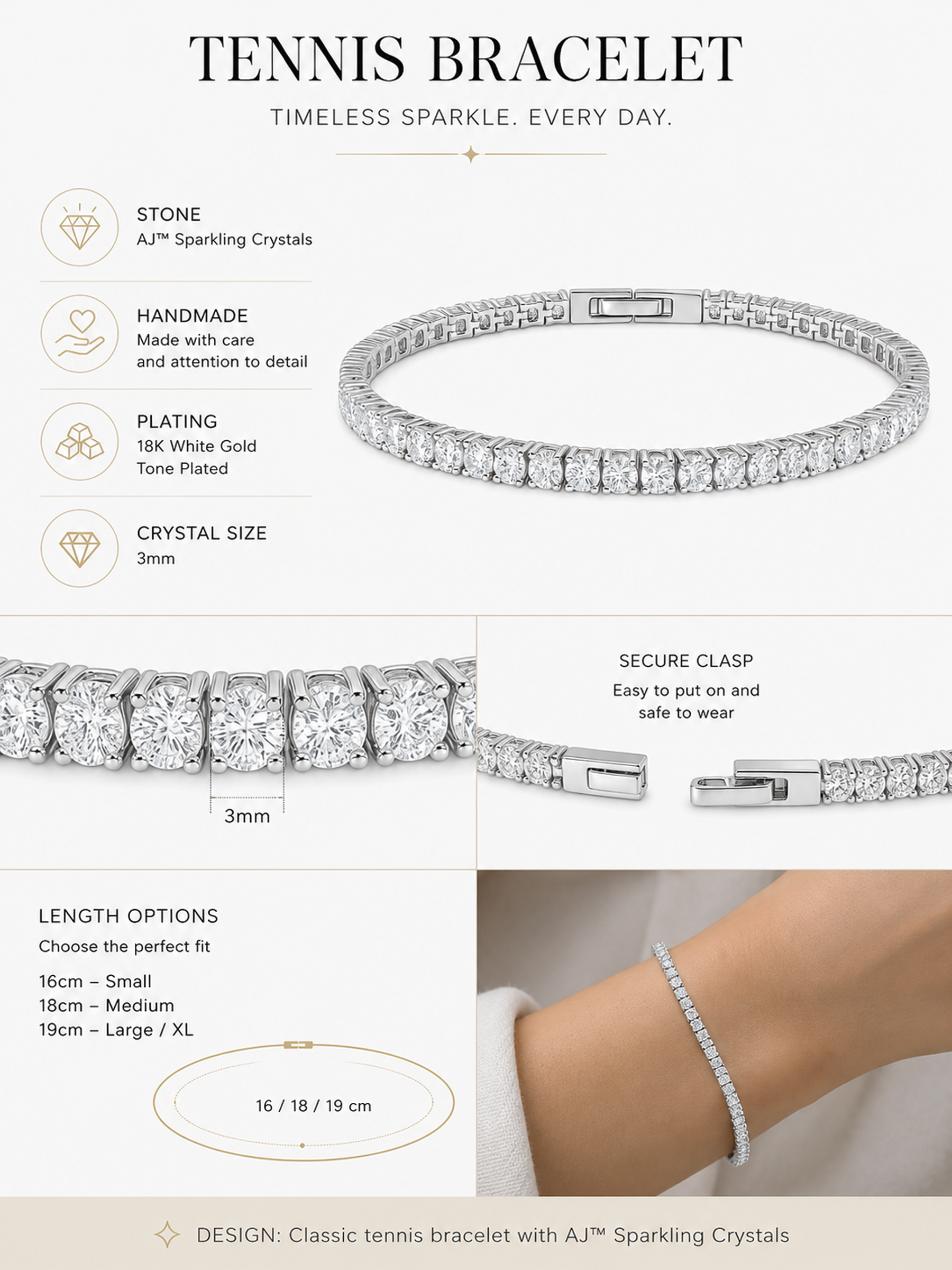 Sparkling Tennis Bracelet 18K White Gold Plated