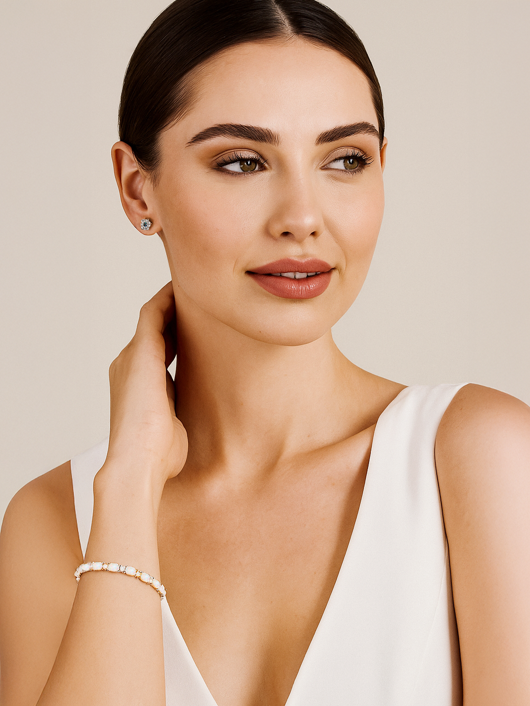 Woman wearing a White Opal Adjustable Bracelet