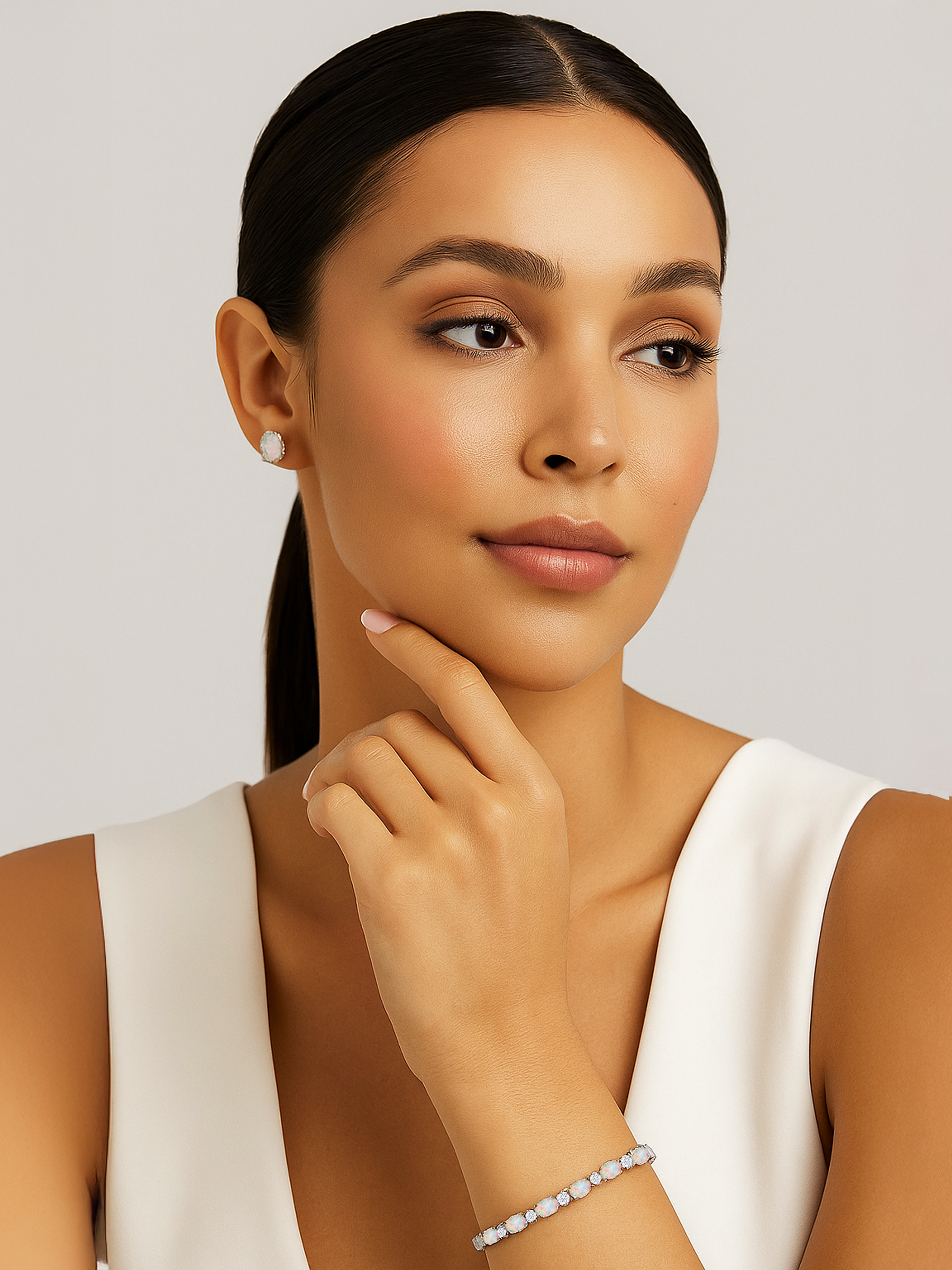 Woman wearing a White Opal Adjustable Bracelet