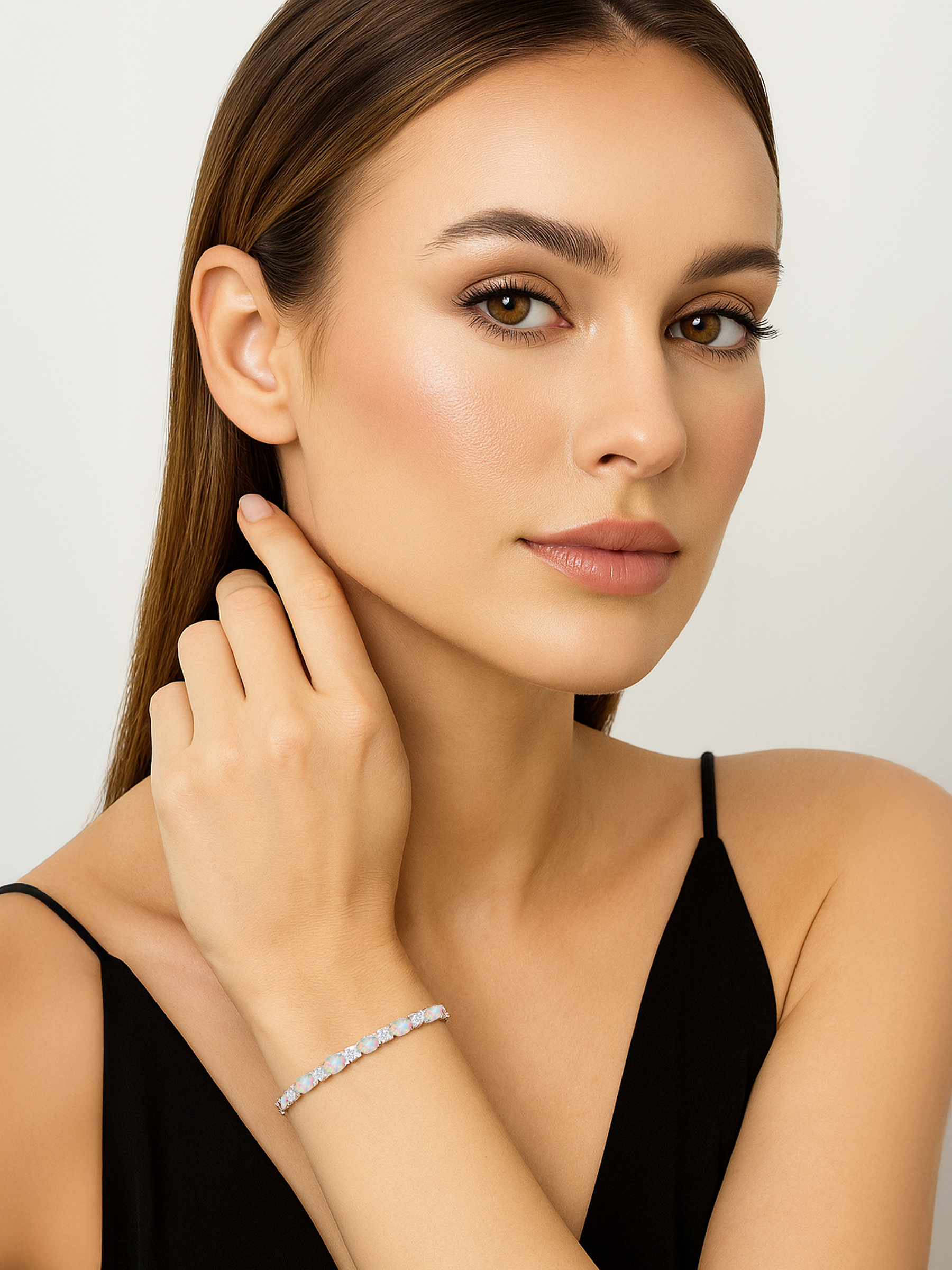 Woman wearing a White Opal Adjustable Bracelet
