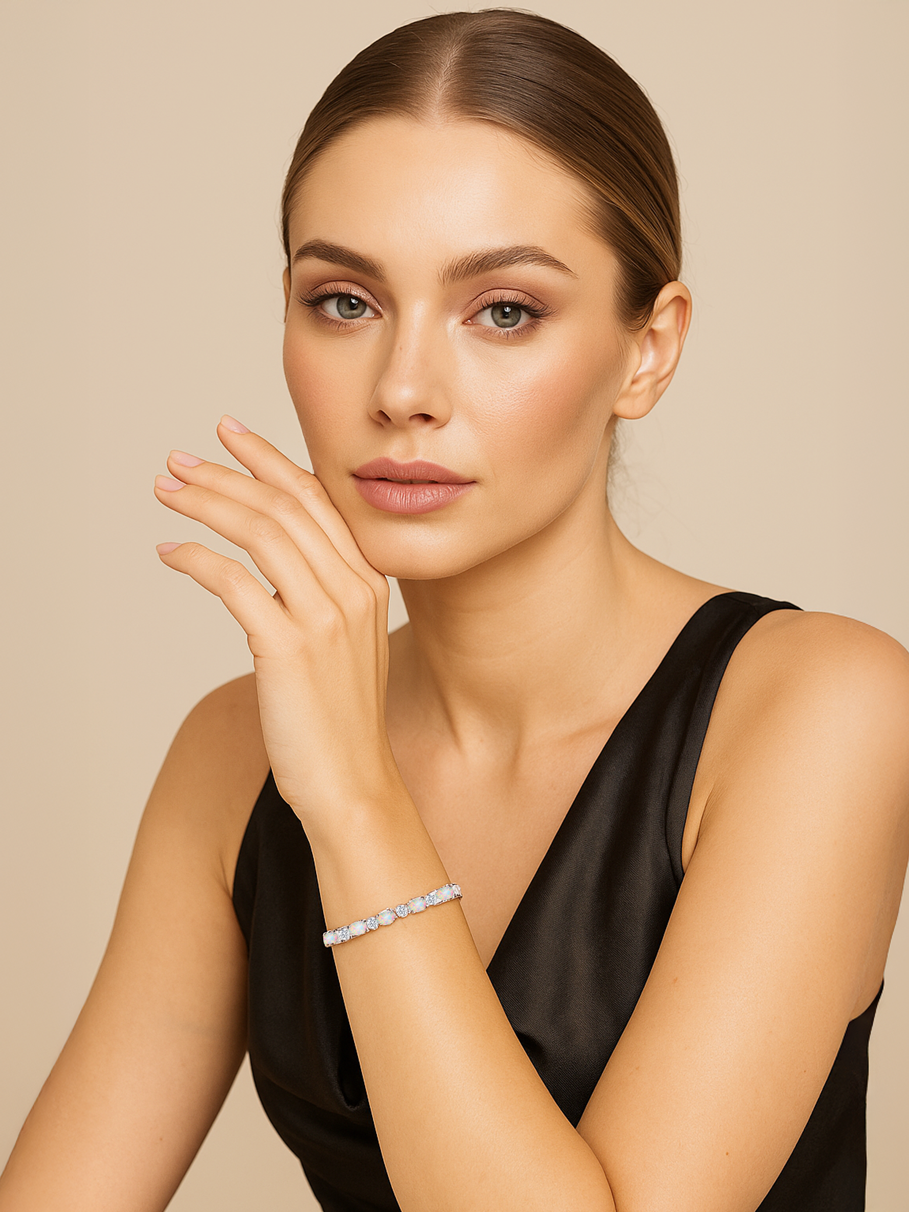 Woman wearing a White Opal Adjustable Bracelet