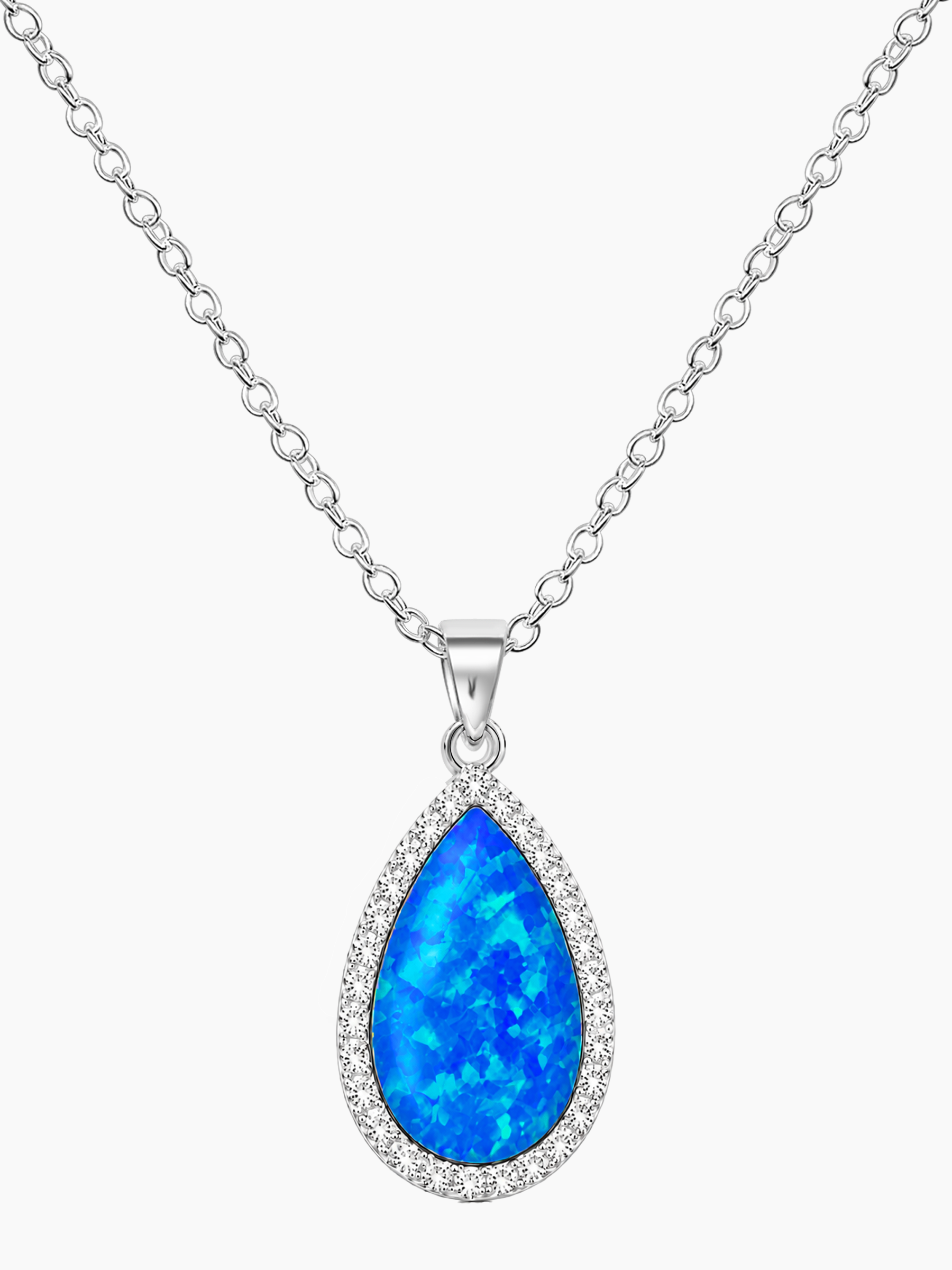 2Ct Blue Opal Pendant Necklace
