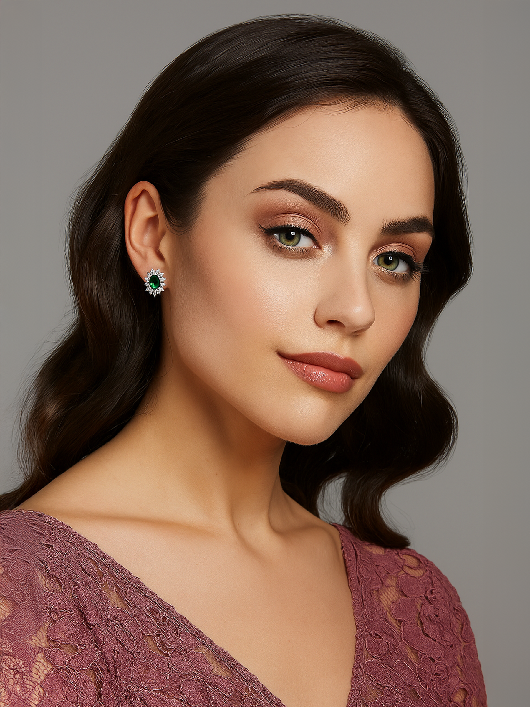 Green Emerald Oval Stud Earrings