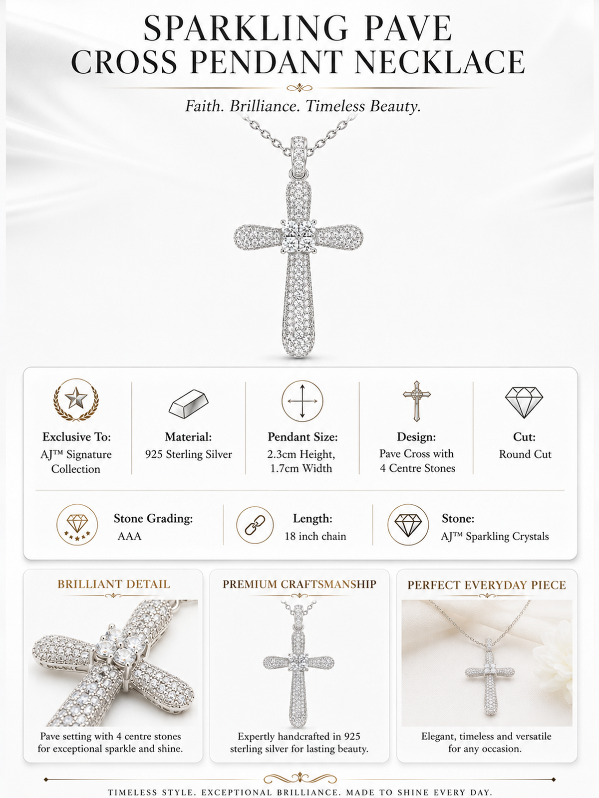 Sparkling Pave Cross Pendant Necklace