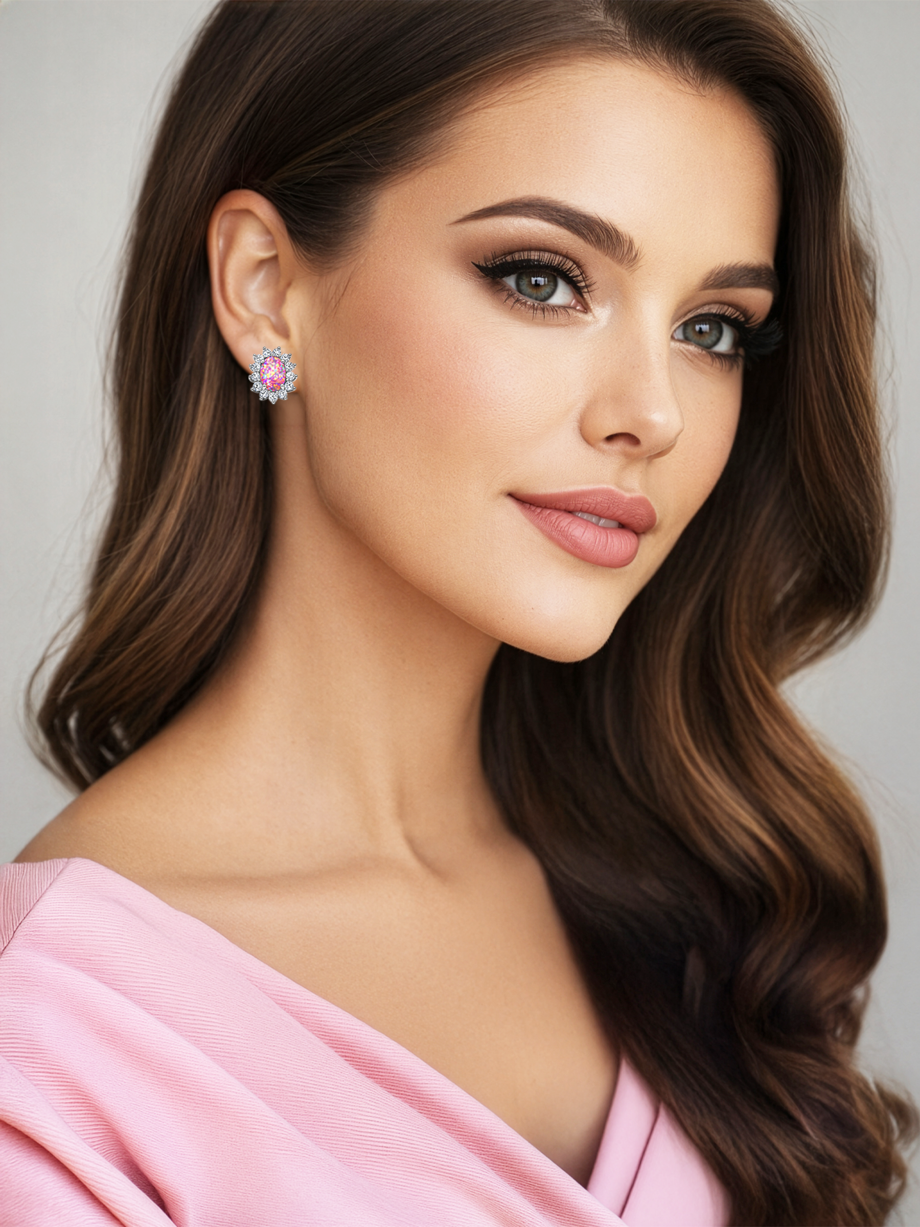 Pink Opal Stud Earrings Sterling Silver