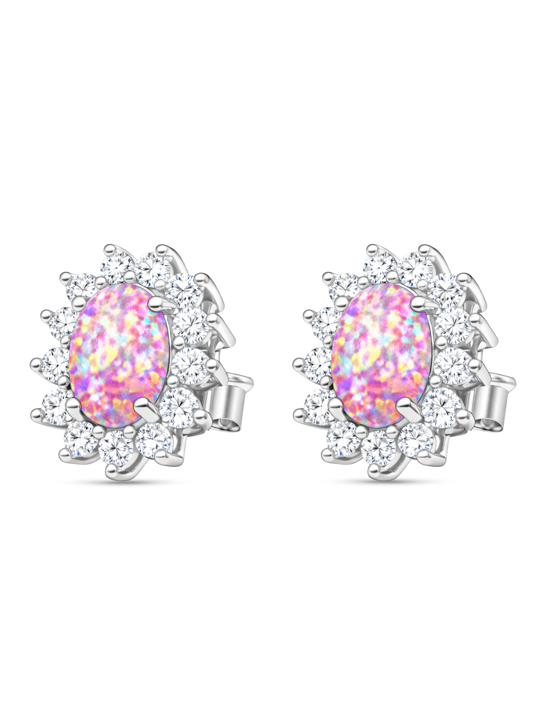 Pink Opal Stud Earrings Sterling Silver