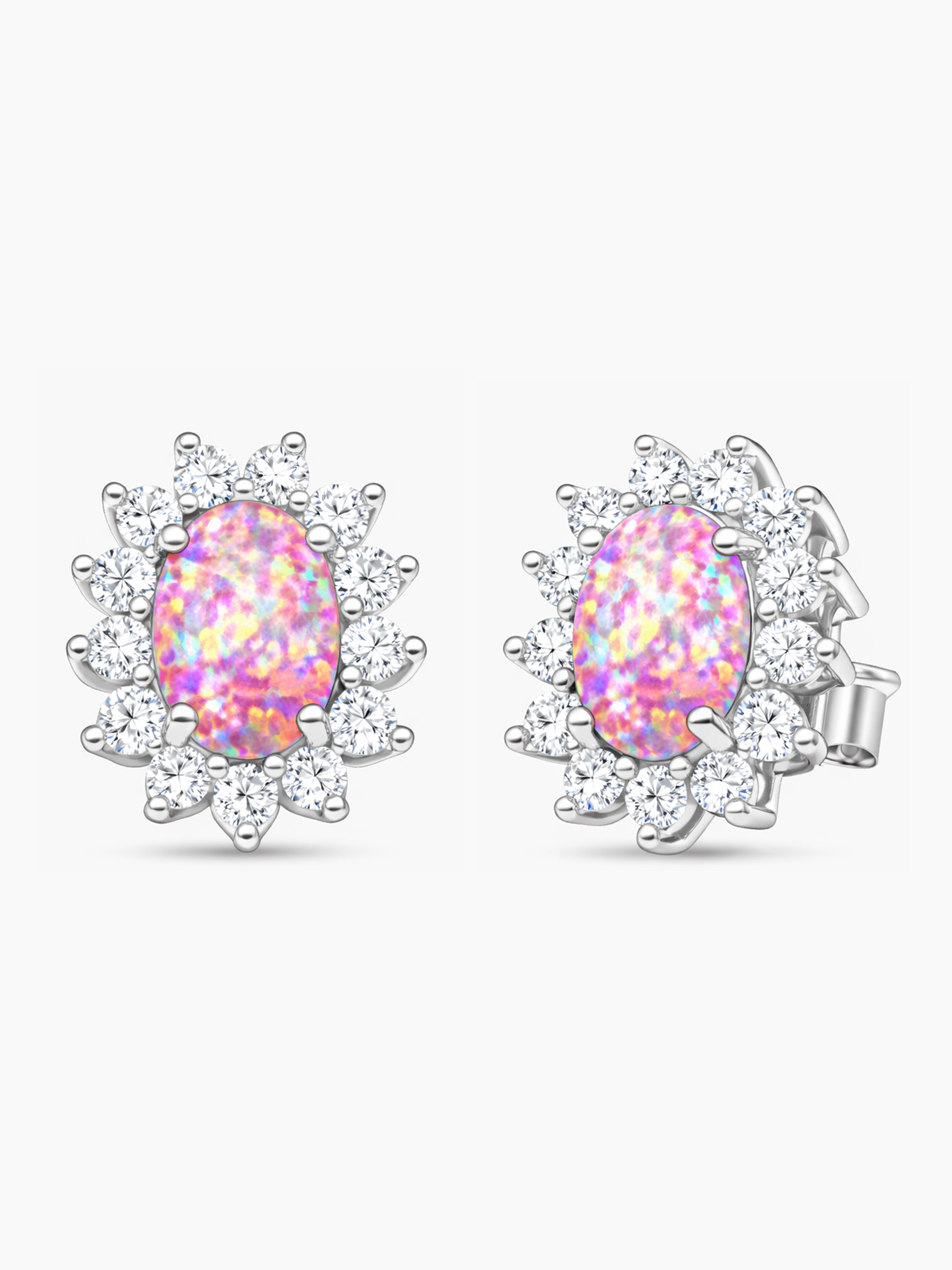 Pink Opal Stud Earrings Sterling Silver