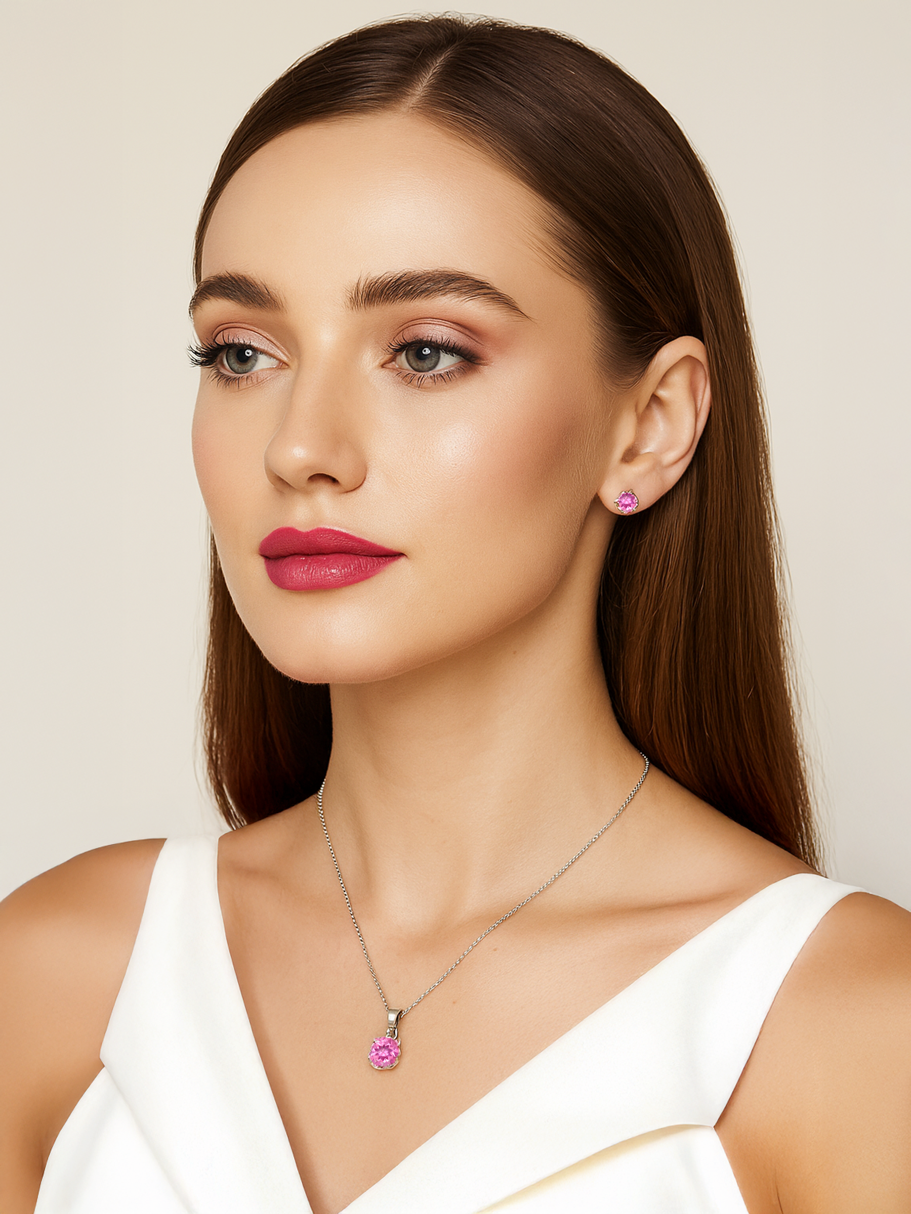 Women wearing 1ct Pink Sapphire Pendant Necklace