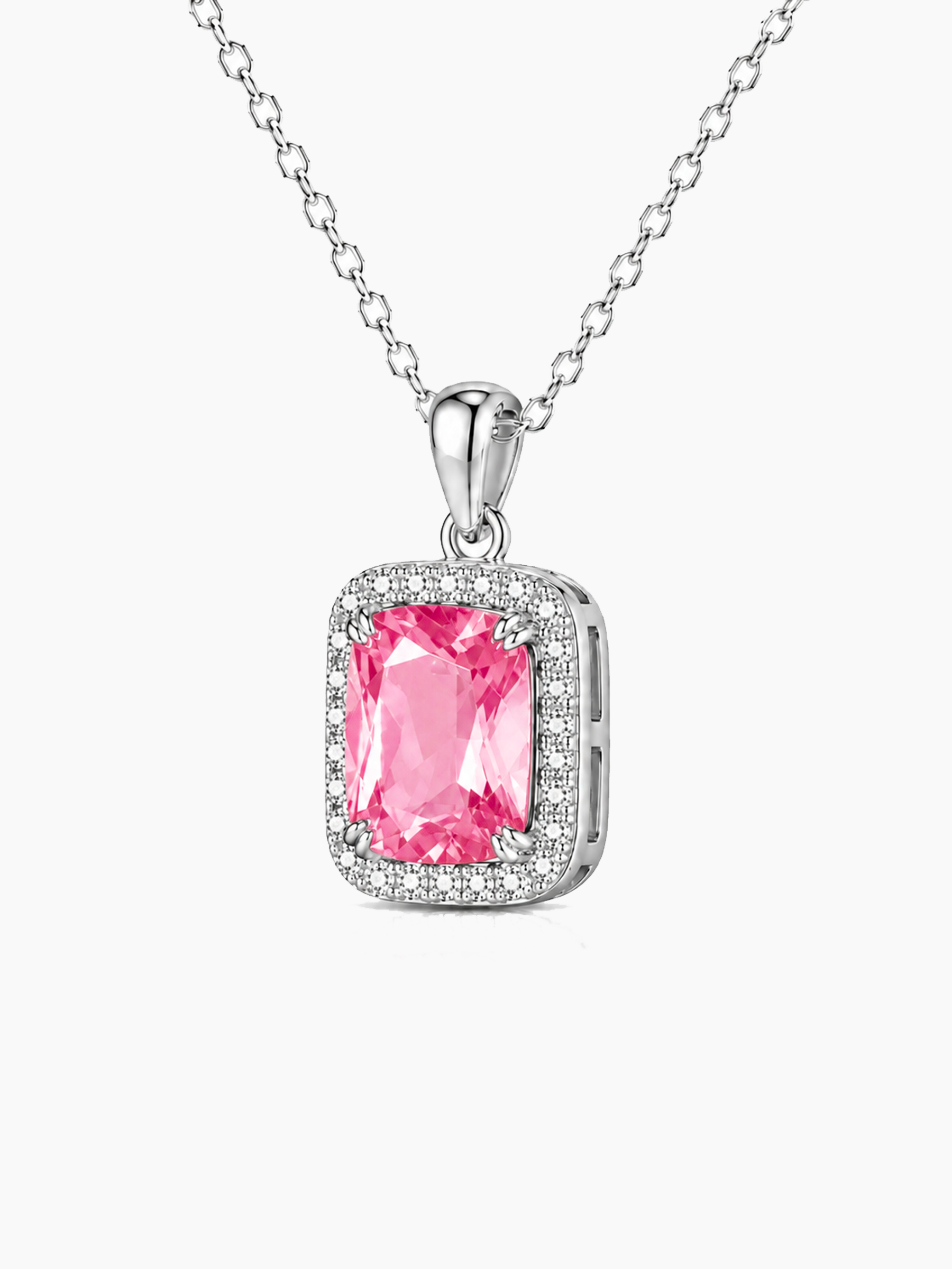 3Ct Lab Pink Sapphire Pendant Necklace