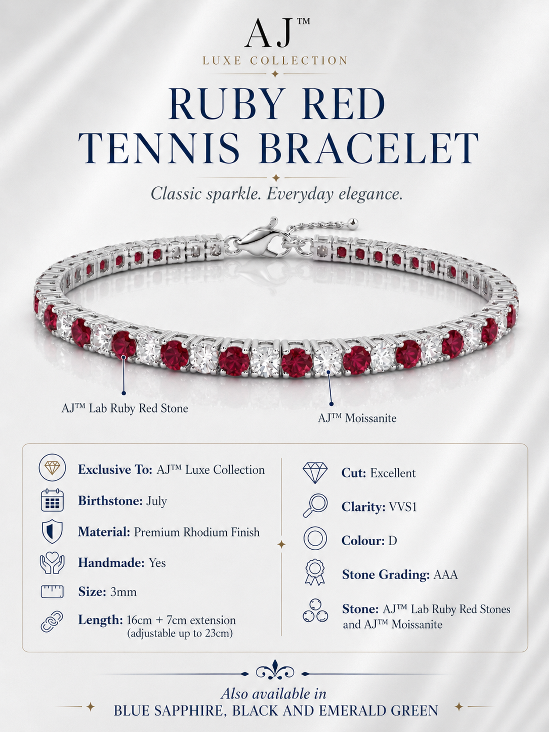 Adjustable Moissanite Ruby Tennis Bracelet