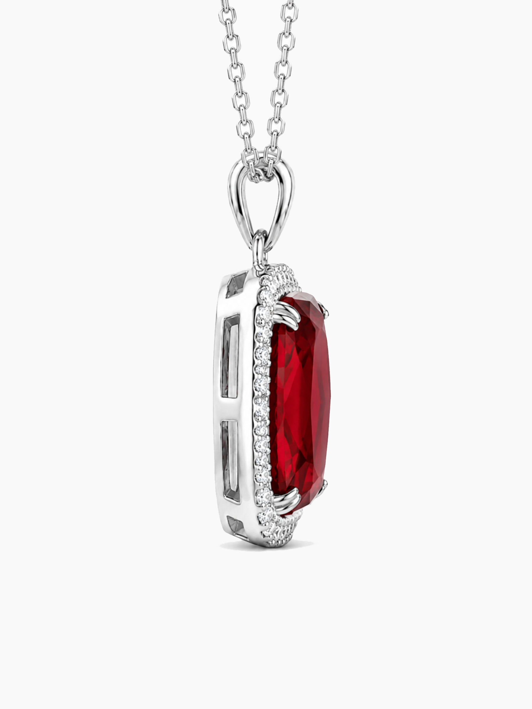3Ct Lab Ruby Pendant Necklace