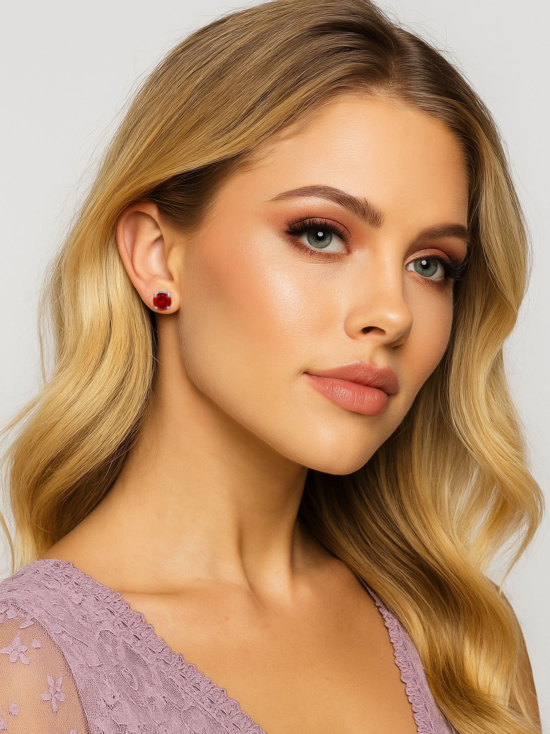 Red Ruby Stud Earrings 925 Sterling Silver