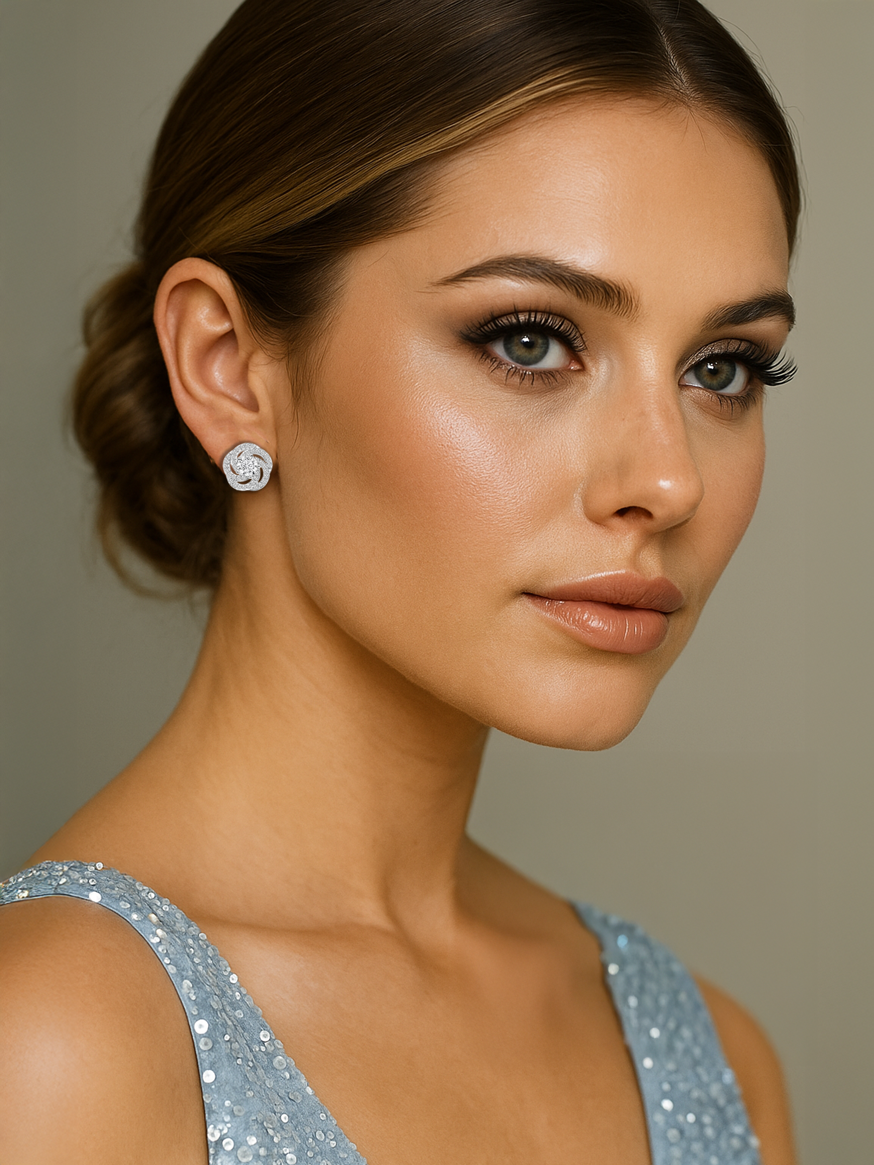 Moissanite Silver Twist Rose Earrings