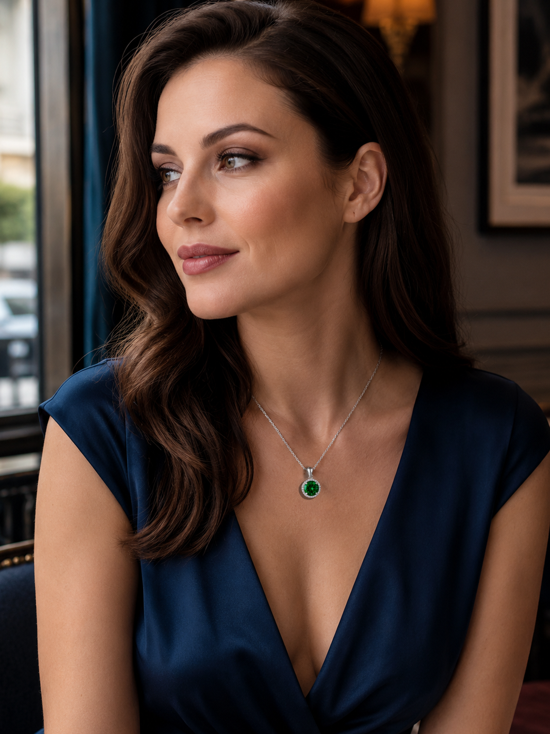 1.2Ct Lab Emerald Round Cut Pendant Necklace