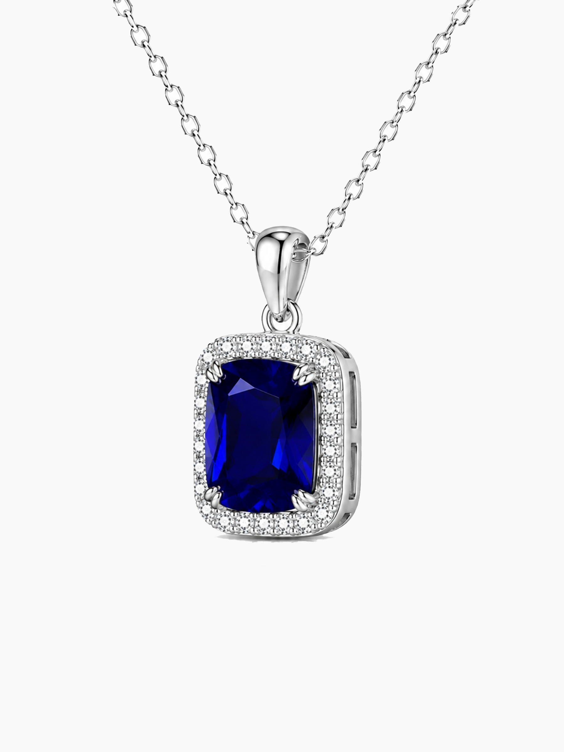3Ct Lab Blue Sapphire Pendant Necklace