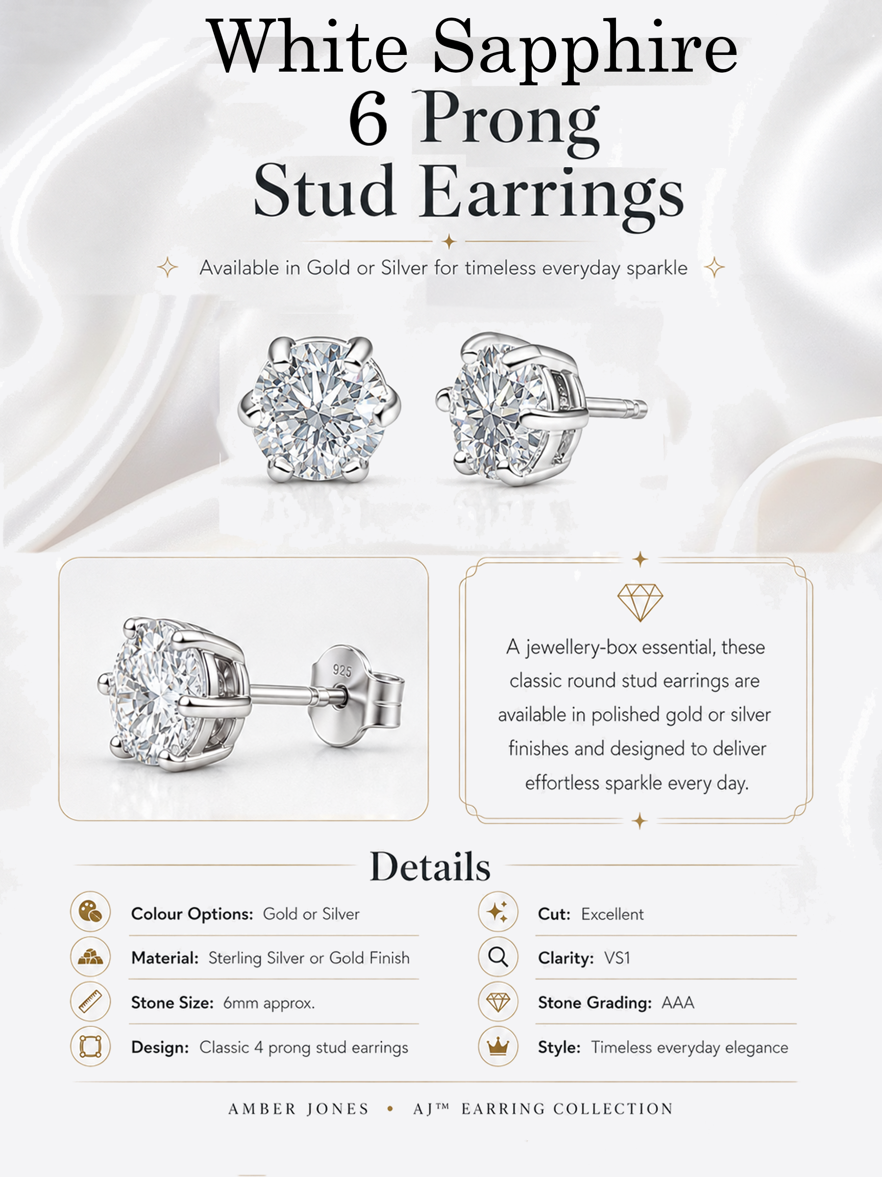 White Sapphire Stud Earrings