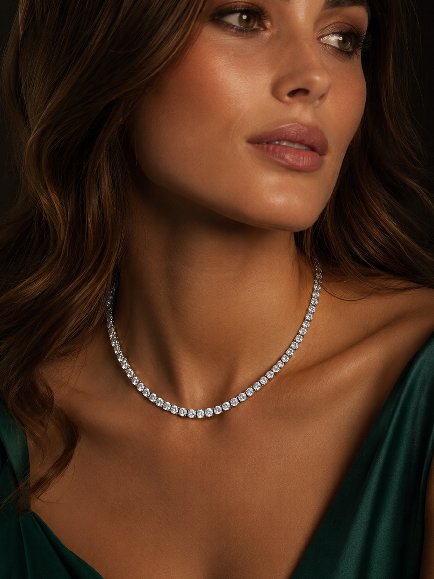 Sparkling Tennis Necklace 18K White Gold Plated 5Ct