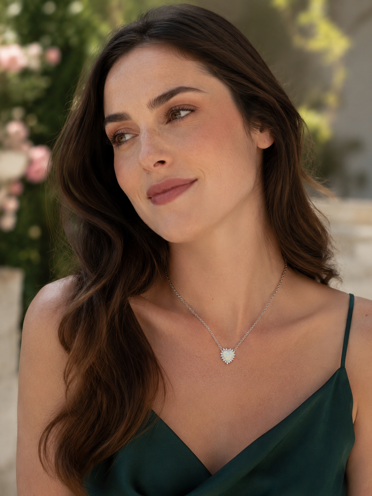 1CT White Opal Heart Pendant Necklace