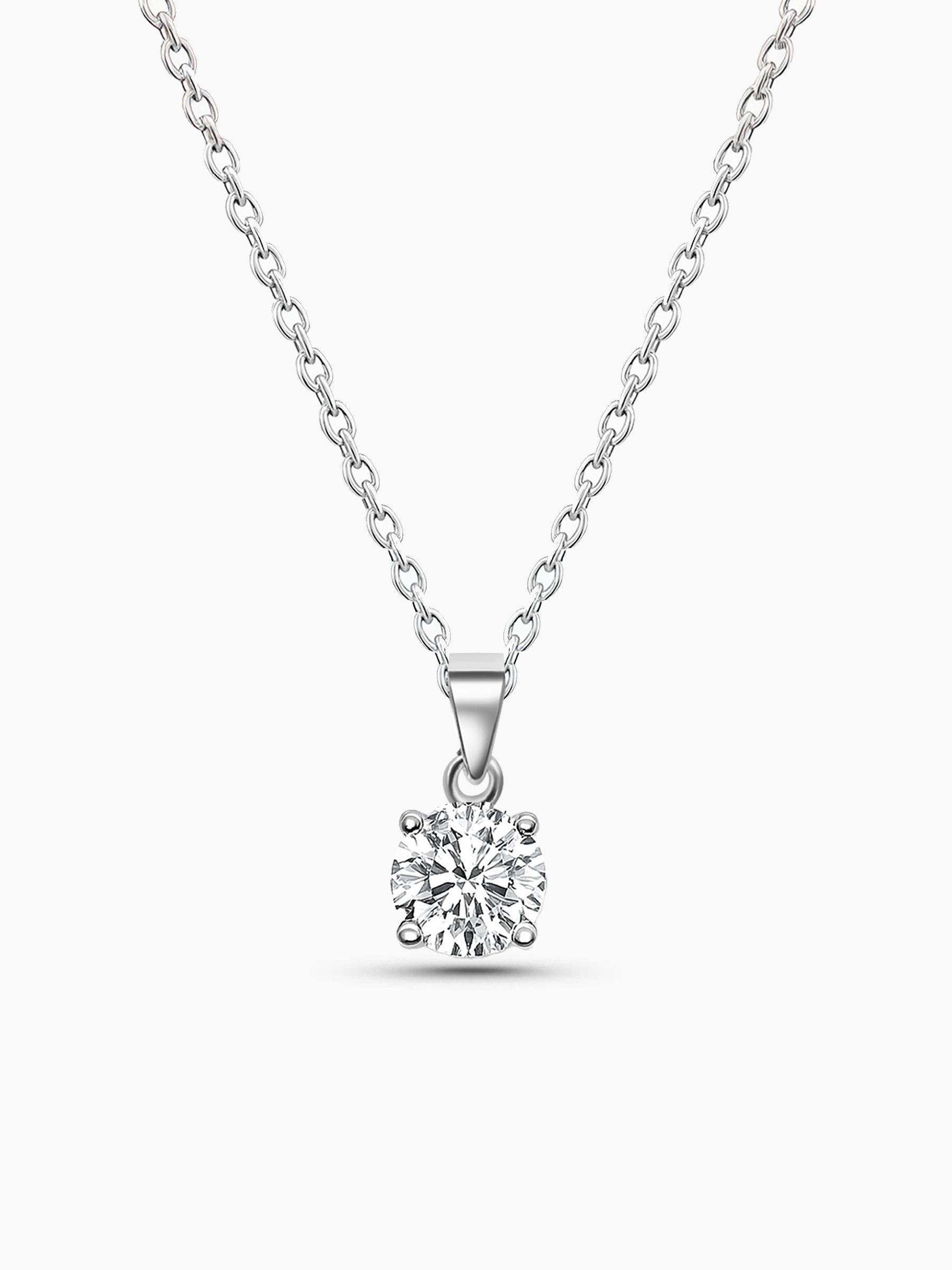 1Ct White Sapphire Round Cut Pendant Necklace